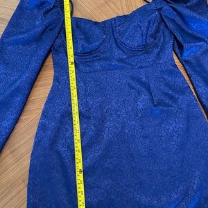 Lulus Burst Into Bloom Navy Blue Satin Floral Jacquard Mini Dress Size Small